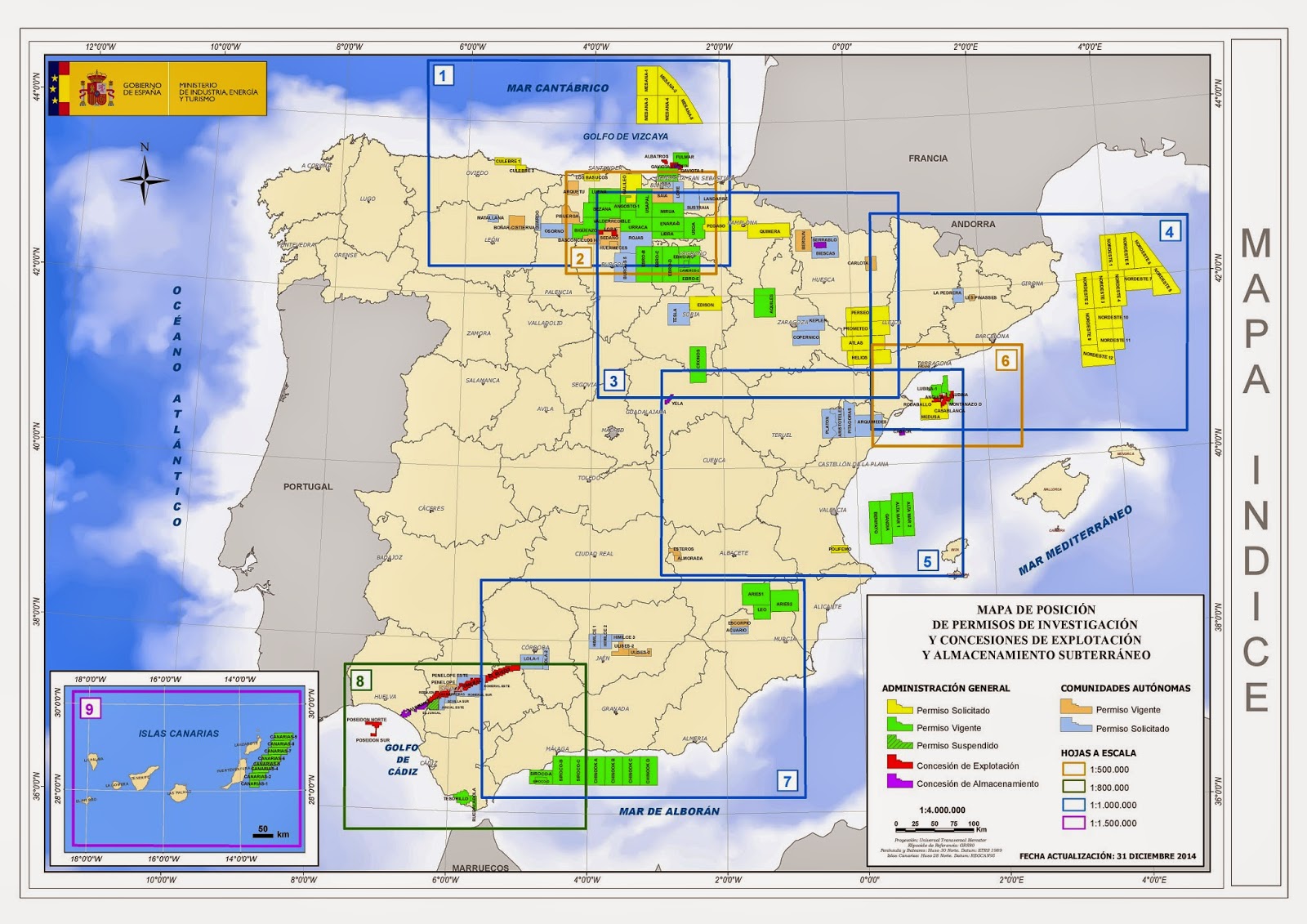 Mapa de permisos del Ministerio de Industria